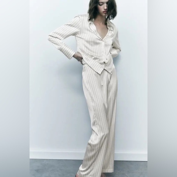 Zara Pants - Zara Striped Cream satin  Set Small